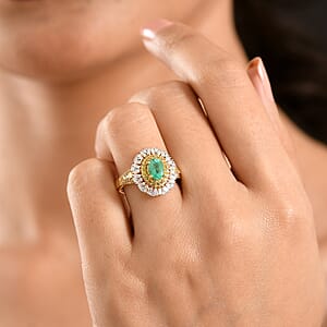 D'Joy Kagem Zambian Emerald, Multi Gemstone Ring in 18K Vermeil YG Over Sterling Silver 1.70 ctw (Size 10.0)