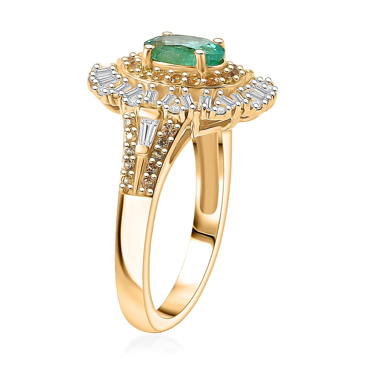 D'Joy Kagem Zambian Emerald, Multi Gemstone Ring in 18K Vermeil YG Over Sterling Silver 1.70 ctw (Size 10.0) image number 3