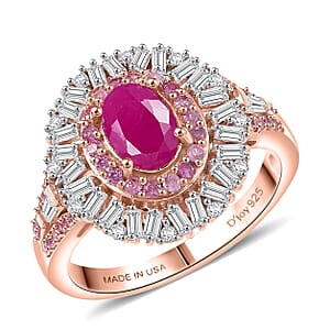 D'Joy Montepuez Ruby, Multi Gemstone Ring in 18K Vermeil RG Over Sterling Silver 1.90 ctw (Size 10.0)