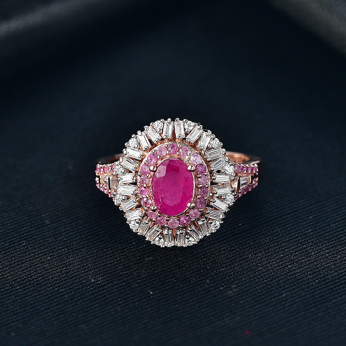 D'Joy Montepuez Ruby, Multi Gemstone Ring in 18K Vermeil RG Over Sterling Silver 1.90 ctw (Size 10.0) image number 1