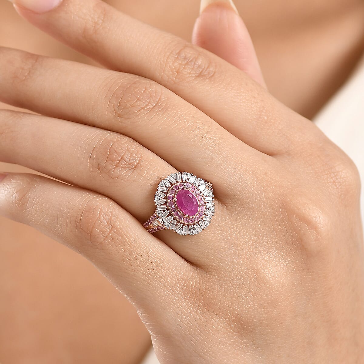 D'Joy Montepuez Ruby, Multi Gemstone Ring in 18K Vermeil RG Over Sterling Silver 1.90 ctw (Size 10.0) image number 2