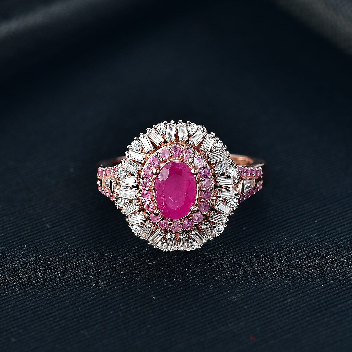 D'Joy Montepuez Ruby, Multi Gemstone Ring in 18K Vermeil RG Over Sterling Silver 1.90 ctw (Size 8.0)
