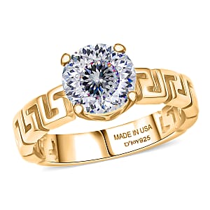 D'Joy 129 Facet Strontium Titanate 3.10 ctw Art Deco Ring in 18K Vermeil Yellow Gold Over Sterling Silver (Size 10.0)