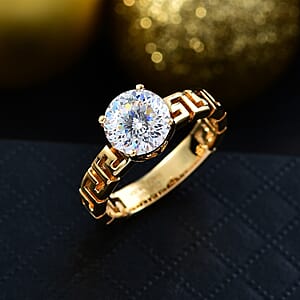 D'Joy 129 Facet Strontium Titanate 3.10 ctw Art Deco Ring in 18K Vermeil Yellow Gold Over Sterling Silver (Size 10.0)