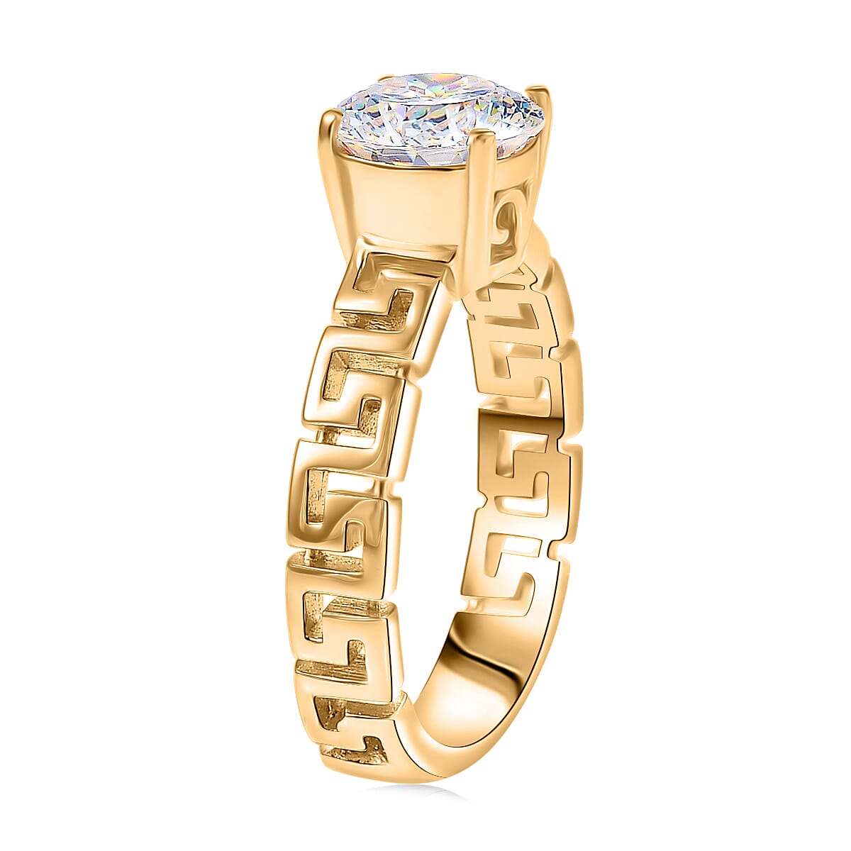 D'Joy 129 Facet Strontium Titanate 3.10 ctw Art Deco Ring in 18K Vermeil Yellow Gold Over Sterling Silver (Size 10.0) image number 3