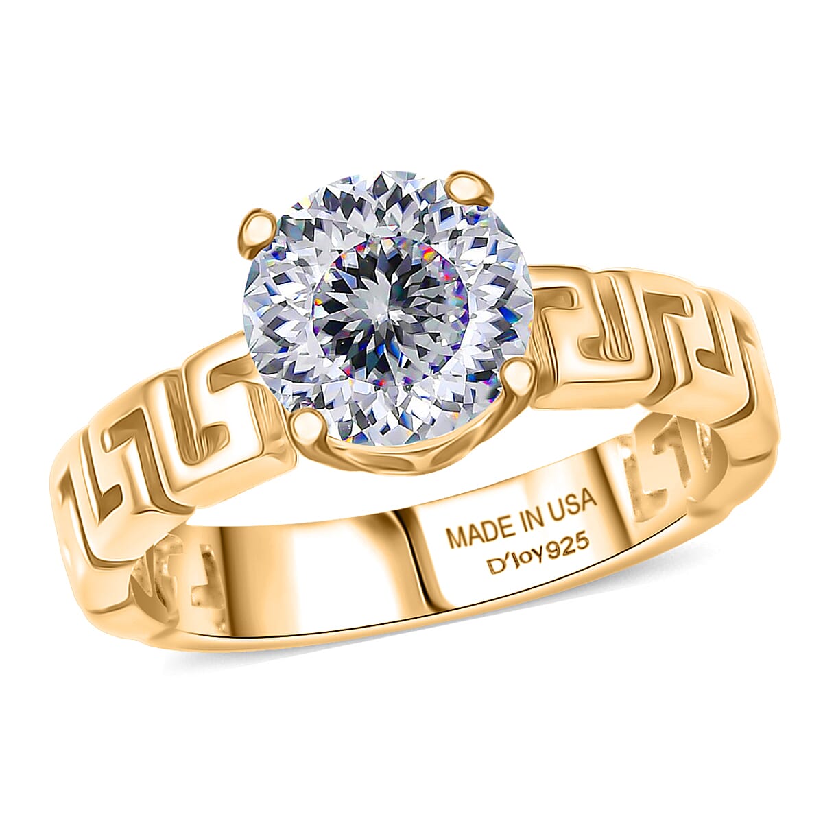 D'Joy Strontium Titanate Ring in 18K Vermeil YG Over Sterling Silver (Size 10.0) 3.10 ctw