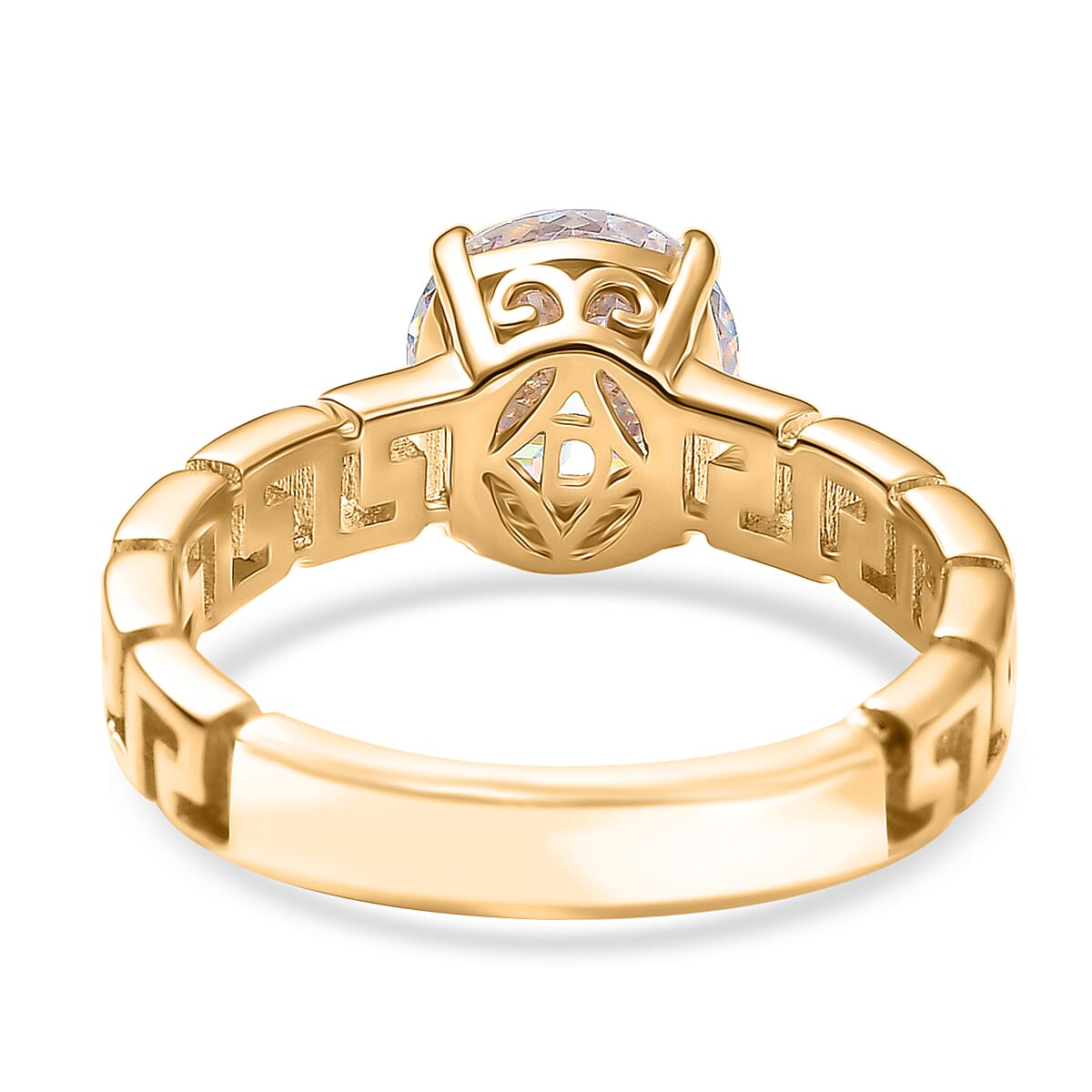 D'Joy 129 Facet Strontium Titanate 3.10 ctw Art Deco Ring in 18K Vermeil Yellow Gold Over Sterling Silver (Size 7.0) image number 4