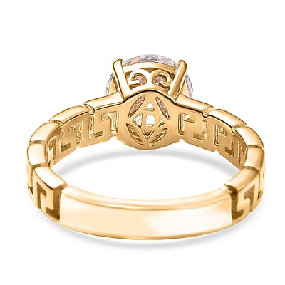D'Joy 129 Facet Strontium Titanate 3.10 ctw Art Deco Ring in 18K Vermeil Yellow Gold Over Sterling Silver (Size 7.0)