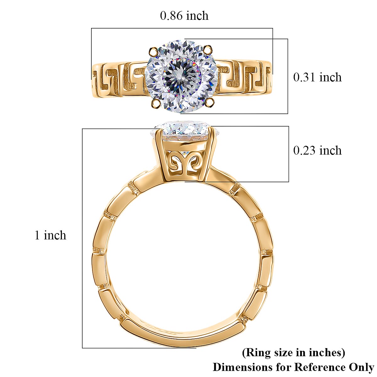 D'Joy 129 Facet Strontium Titanate 3.10 ctw Art Deco Ring in 18K Vermeil Yellow Gold Over Sterling Silver (Size 7.0) image number 5