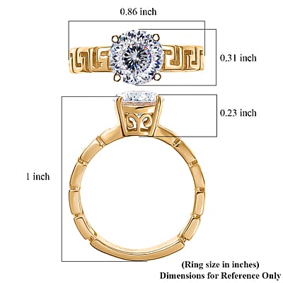 D'Joy 129 Facet Strontium Titanate 3.10 ctw Art Deco Ring in 18K Vermeil Yellow Gold Over Sterling Silver (Size 9.0)