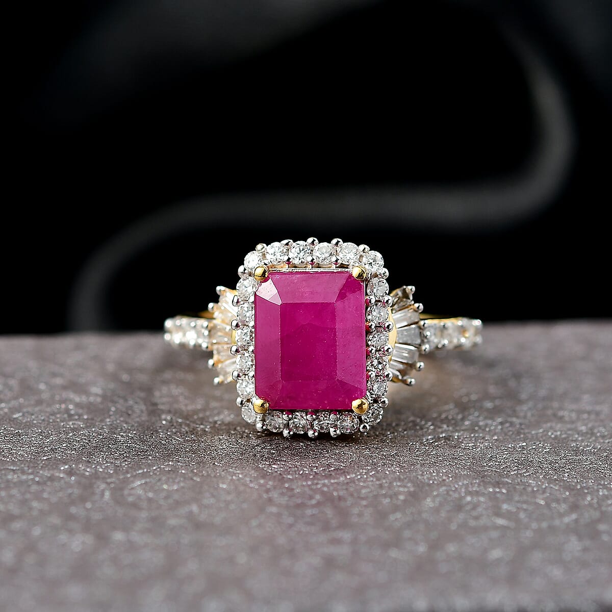 Premium Royal Ruby and Luxuriant Lab Grown Diamond G-H SI 4.00 ctw Ring in 18K Vermeil Yellow Gold Over Sterling Silver (Size 10.0) image number 1