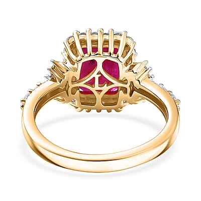 Premium Royal Ruby and Luxuriant Lab Grown Diamond G-H SI 4.00 ctw Scarlet Crown Jewel Ring in 18K Vermeil Yellow Gold Over Sterling Silver (Size 10.0)