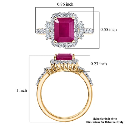 Premium Royal Ruby and Luxuriant Lab Grown Diamond G-H SI 4.00 ctw Scarlet Crown Jewel Ring in 18K Vermeil Yellow Gold Over Sterling Silver (Size 10.0)