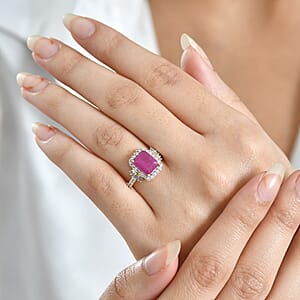 Premium Royal Ruby and Luxuriant Lab Grown Diamond G-H SI 4.00 ctw Scarlet Crown Jewel Ring in 18K Vermeil Yellow Gold Over Sterling Silver (Size 6.0) (Del. in 8-10 Days)