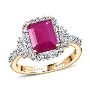Premium Royal Ruby and Luxuriant Lab Grown Diamond G-H SI 4.00 ctw Scarlet Crown Jewel Ring in 18K Vermeil Yellow Gold Over Sterling Silver (Size 7.0)
