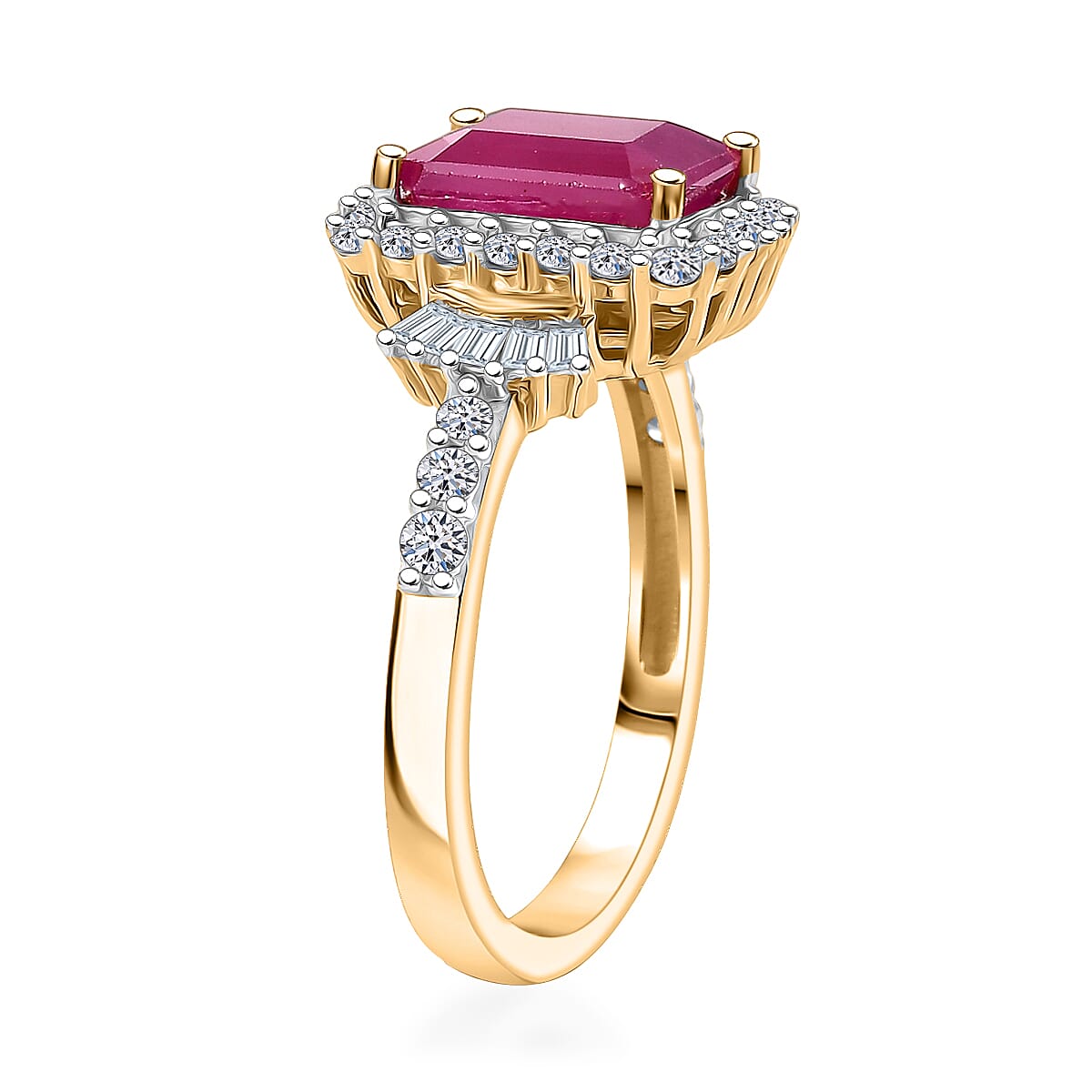Premium Royal Ruby and Luxuriant Lab Grown Diamond G-H SI 4.00 ctw Scarlet Crown Jewel Ring in 18K Vermeil Yellow Gold Over Sterling Silver (Size 7.0) image number 3