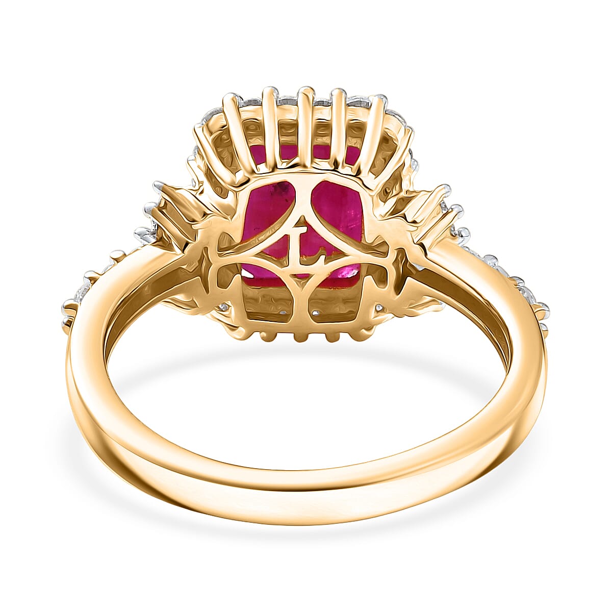 Premium Royal Ruby and Luxuriant Lab Grown Diamond G-H SI 4.00 ctw Scarlet Crown Jewel Ring in 18K Vermeil Yellow Gold Over Sterling Silver (Size 7.0)
