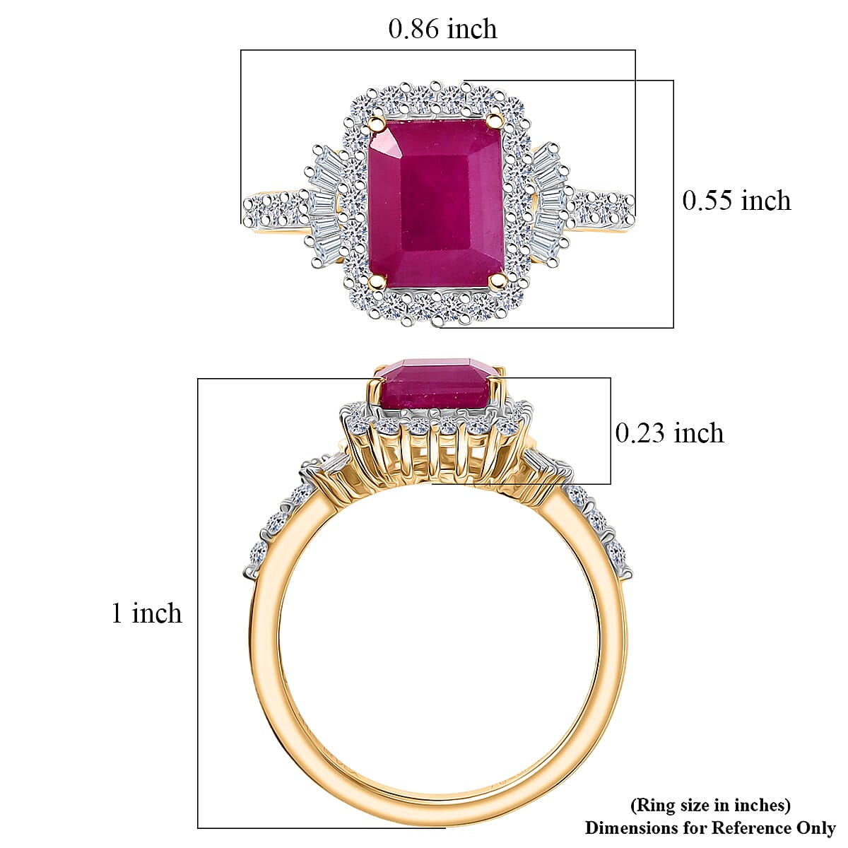 Premium Royal Ruby and Luxuriant Lab Grown Diamond G-H SI 4.00 ctw Scarlet Crown Jewel Ring in 18K Vermeil Yellow Gold Over Sterling Silver (Size 7.0)