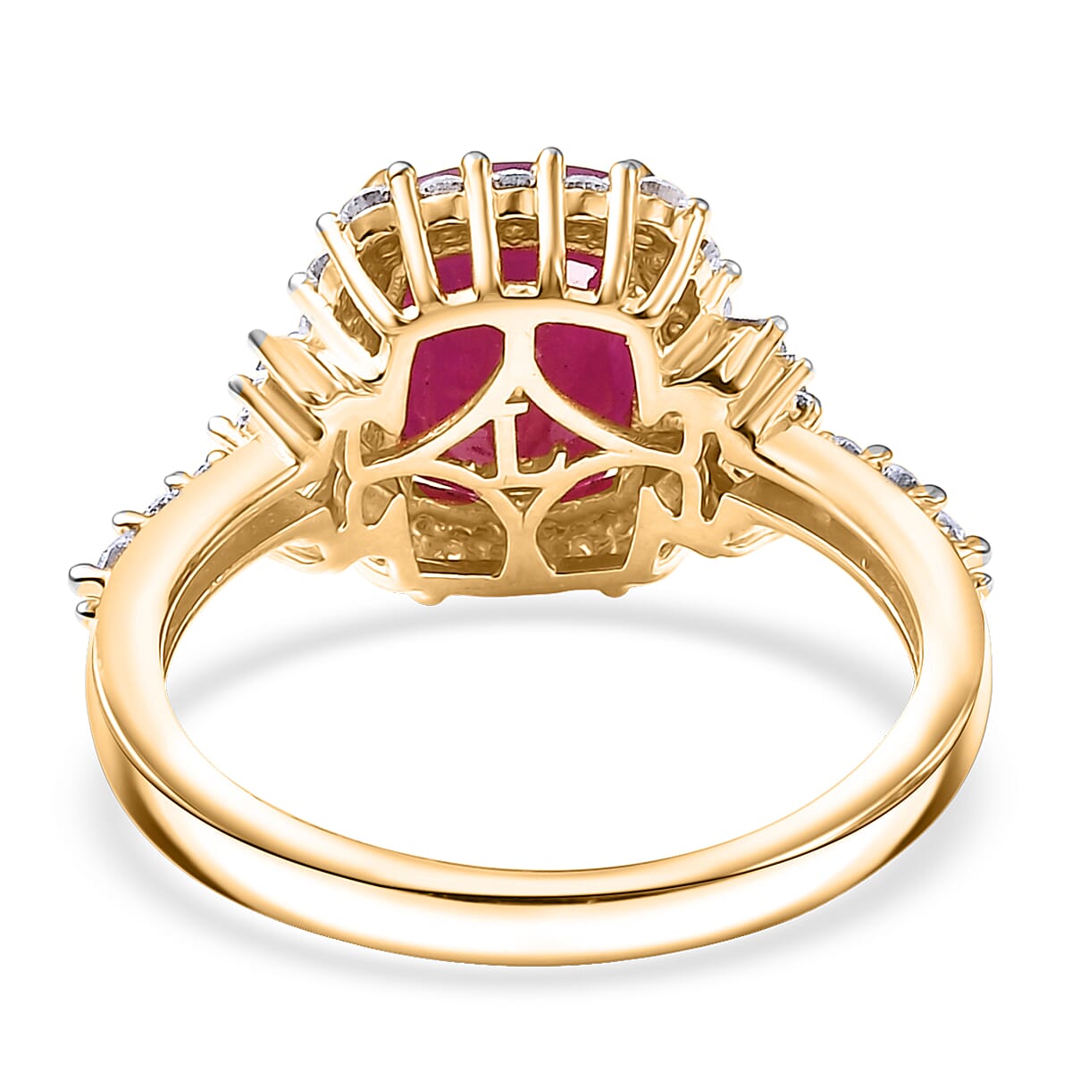 Premium Royal Ruby and Luxuriant Lab Grown Diamond G-H SI 3.85 ctw Scarlet Crown Jewel Ring in 18K Vermeil Yellow Gold Over Sterling Silver (Size 10.0) image number 4