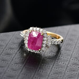 Premium Royal Ruby and Luxuriant Lab Grown Diamond G-H SI 3.85 ctw Ring in 18K Vermeil Yellow Gold Over Sterling Silver (Size 6.0)