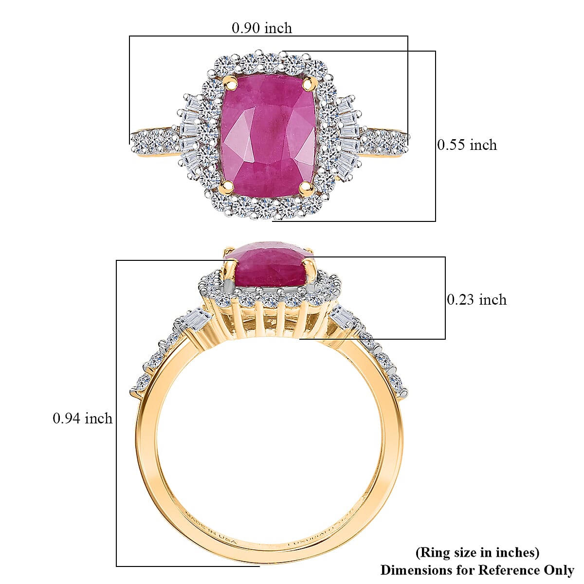Premium Royal Ruby and Luxuriant Lab Grown Diamond G-H SI 3.85 ctw Scarlet Crown Jewel Ring in 18K Vermeil Yellow Gold Over Sterling Silver (Size 7.0) (Del. in 8-10 Days) image number 5