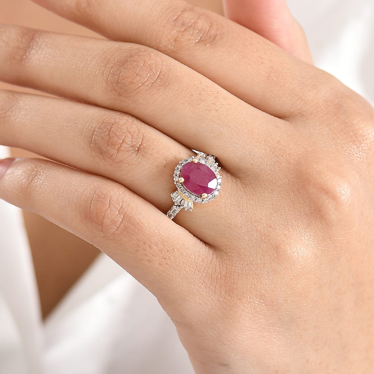 Premium Royal Ruby and Luxuriant Lab Grown Diamond G-H SI 3.30 ctw Ring in 18K Vermeil Yellow Gold Over Sterling Silver (Size 7.0) image number 2