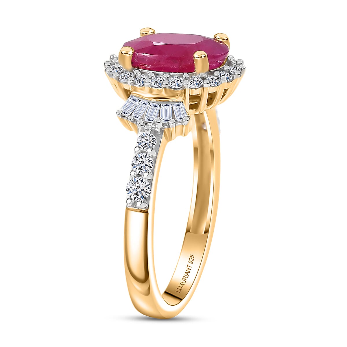 Premium Royal Ruby and Luxuriant Lab Grown Diamond G-H SI 3.30 ctw Ring in 18K Vermeil Yellow Gold Over Sterling Silver (Size 7.0) image number 3