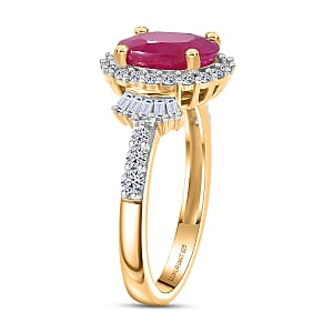 Premium Royal Ruby and Luxuriant Lab Grown Diamond G-H SI 3.30 ctw Scarlet Crown Jewel Ring in 18K Vermeil Yellow Gold Over Sterling Silver (Size 7.0) (Del. in 8-10 Days)