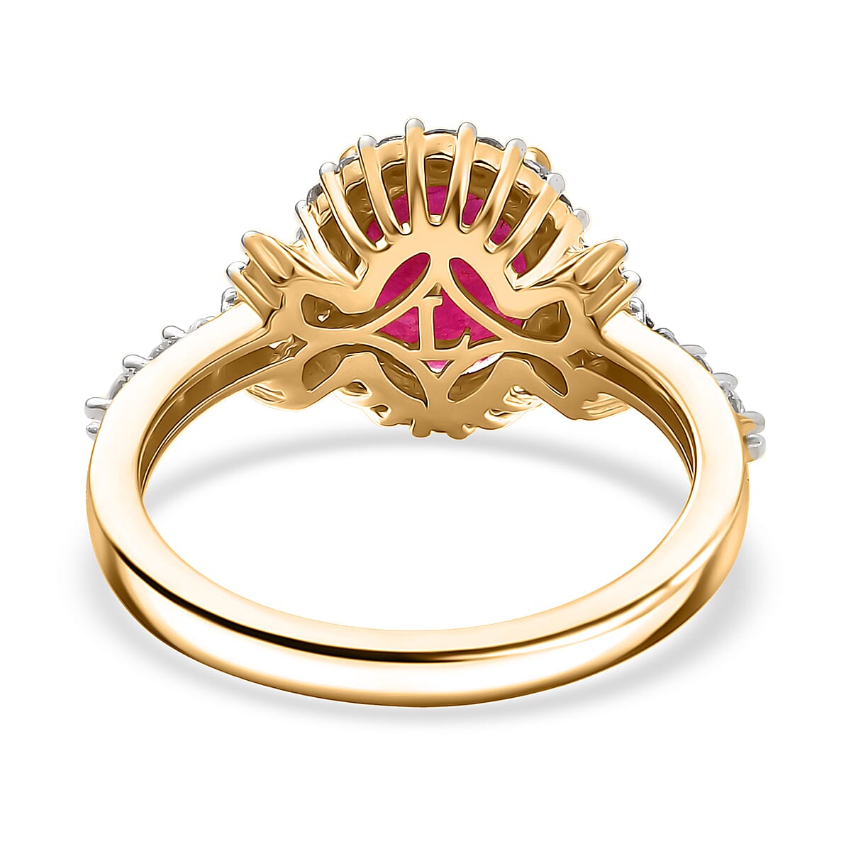 Premium Royal Ruby and Luxuriant Lab Grown Diamond G-H SI 3.30 ctw Ring in 18K Vermeil Yellow Gold Over Sterling Silver (Size 7.0) image number 4