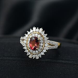 D'Joy AAA Ouro Fino Rubellite, Moissanite Ring in 18K Vermeil YG Over Sterling Silver 1.60 ctw (Size 10.0)