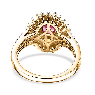 D'Joy AAA Ouro Fino Rubellite, Moissanite Ring in 18K Vermeil YG Over Sterling Silver 1.60 ctw (Size 10.0)
