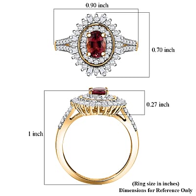 D'Joy AAA Ouro Fino Rubellite, Moissanite Ring in 18K Vermeil YG Over Sterling Silver 1.60 ctw (Size 10.0)