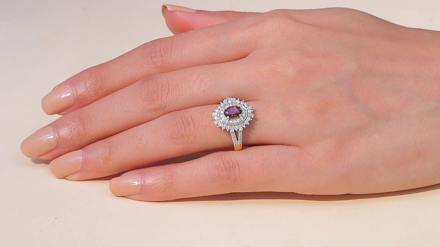 TLV D'Joy AAA Ouro Fino Rubellite, Moissanite Ring in 18K Vermeil YG Over Sterling Silver (Size 10.0) 1.60 ctw