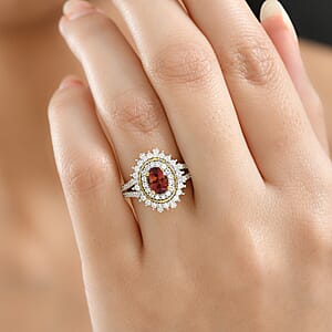 D'Joy AAA Ouro Fino Rubellite, Moissanite Ring in 18K Vermeil YG Over Sterling Silver 1.60 ctw (Size 6.0)