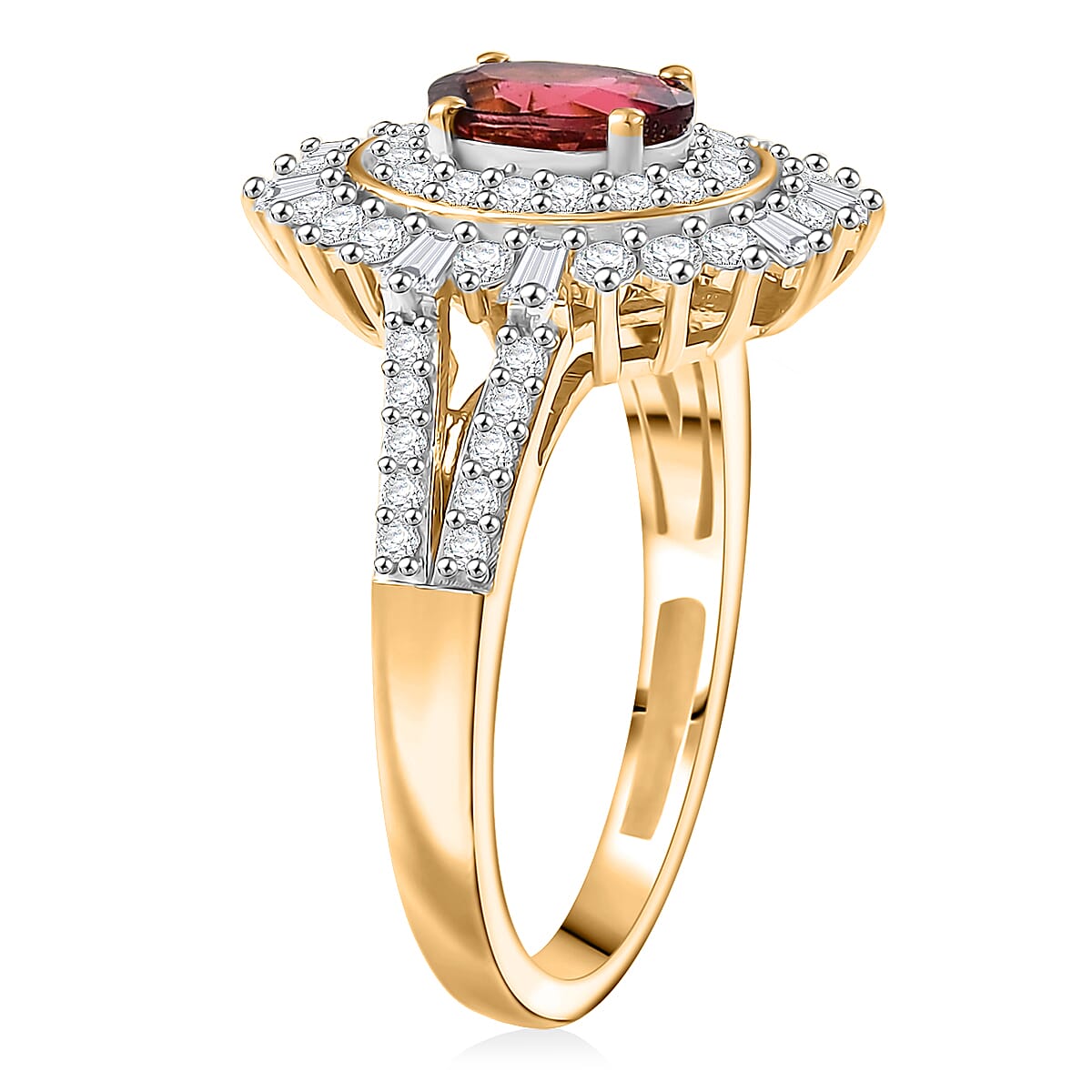 D'Joy AAA Ouro Fino Rubellite and Moissanite 1.60 ctw Ring in 18K Vermeil Yellow Gold Over Sterling Silver (Size 6.0) image number 3