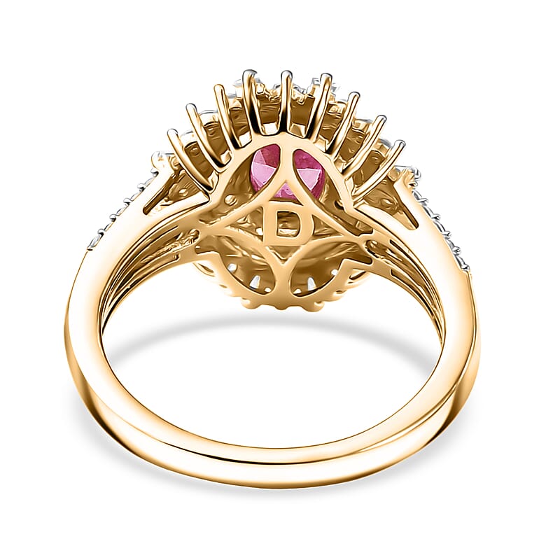 D'Joy AAA Ouro Fino Rubellite, Moissanite Ring in 18K Vermeil YG Over Sterling Silver 1.60 ctw (Size 7.0)