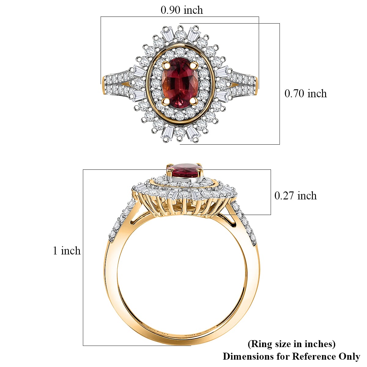 D'Joy AAA Ouro Fino Rubellite and Moissanite 1.60 ctw Ring in 18K Vermeil Yellow Gold Over Sterling Silver (Size 7.0) image number 5