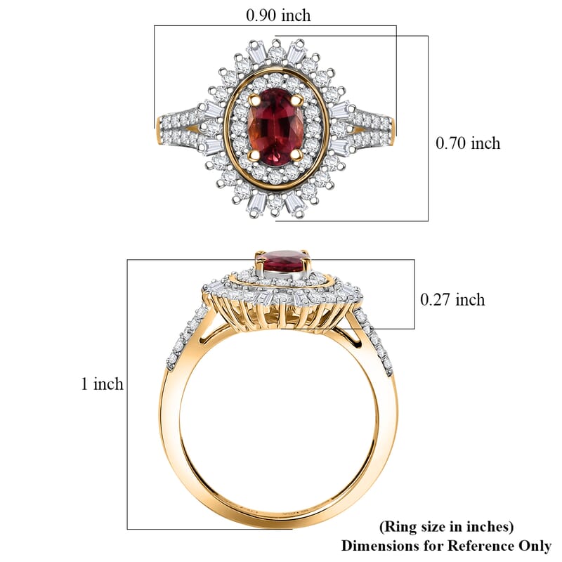 D'Joy AAA Ouro Fino Rubellite, Moissanite Ring in 18K Vermeil YG Over Sterling Silver 1.60 ctw (Size 7.0)