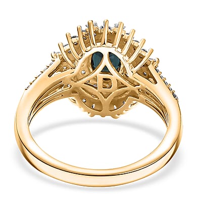 D'Joy AAA Monte Belo Indicolite, Moissanite Ring in 18K Vermeil YG Over Sterling Silver 1.40 ctw (Size 10.0)