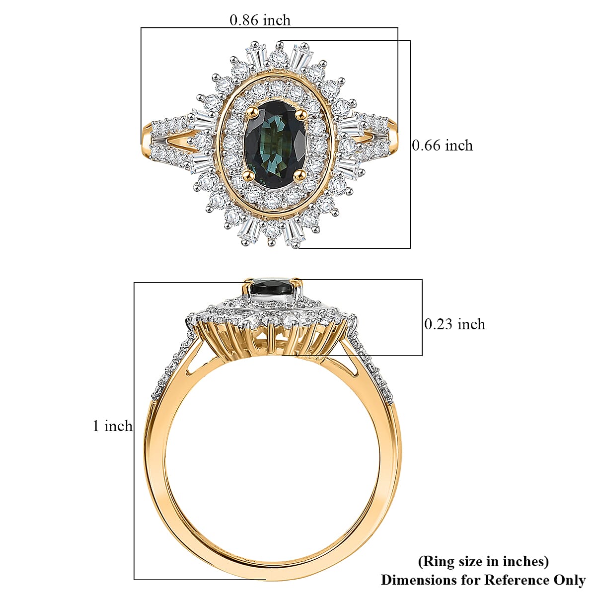 D'Joy AAA Monte Belo Indicolite and Moissanite 1.40 ctw Ring in 18K Vermeil Yellow Gold Over Sterling Silver (Size 10.0) image number 5