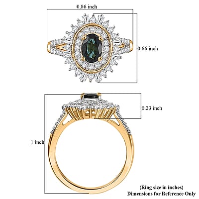 D'Joy AAA Monte Belo Indicolite, Moissanite Ring in 18K Vermeil YG Over Sterling Silver 1.40 ctw (Size 10.0)