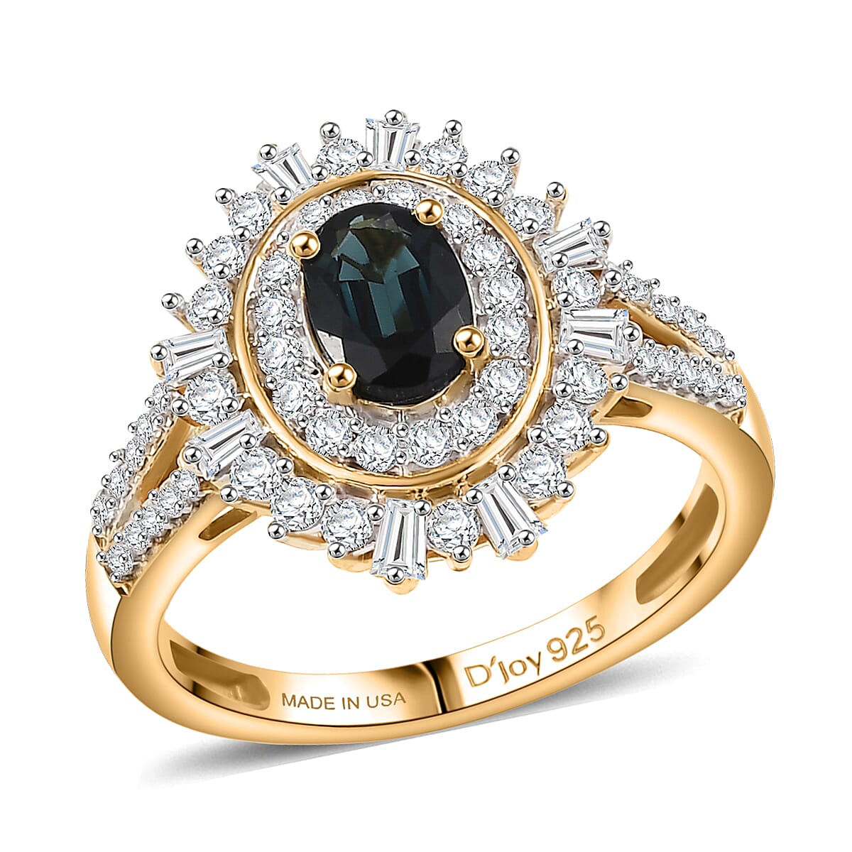 D'Joy AAA Monte Belo Indicolite and Moissanite 1.40 ctw Ring in 18K Vermeil Yellow Gold Over Sterling Silver (Size 6.0) image number 0