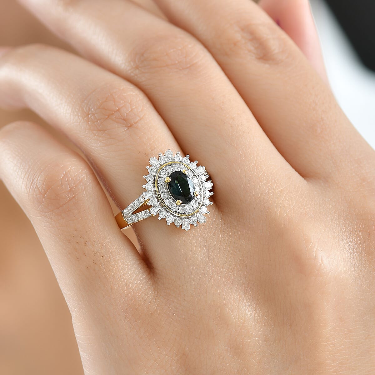 D'Joy AAA Monte Belo Indicolite and Moissanite 1.40 ctw Ring in 18K Vermeil Yellow Gold Over Sterling Silver (Size 6.0) image number 2