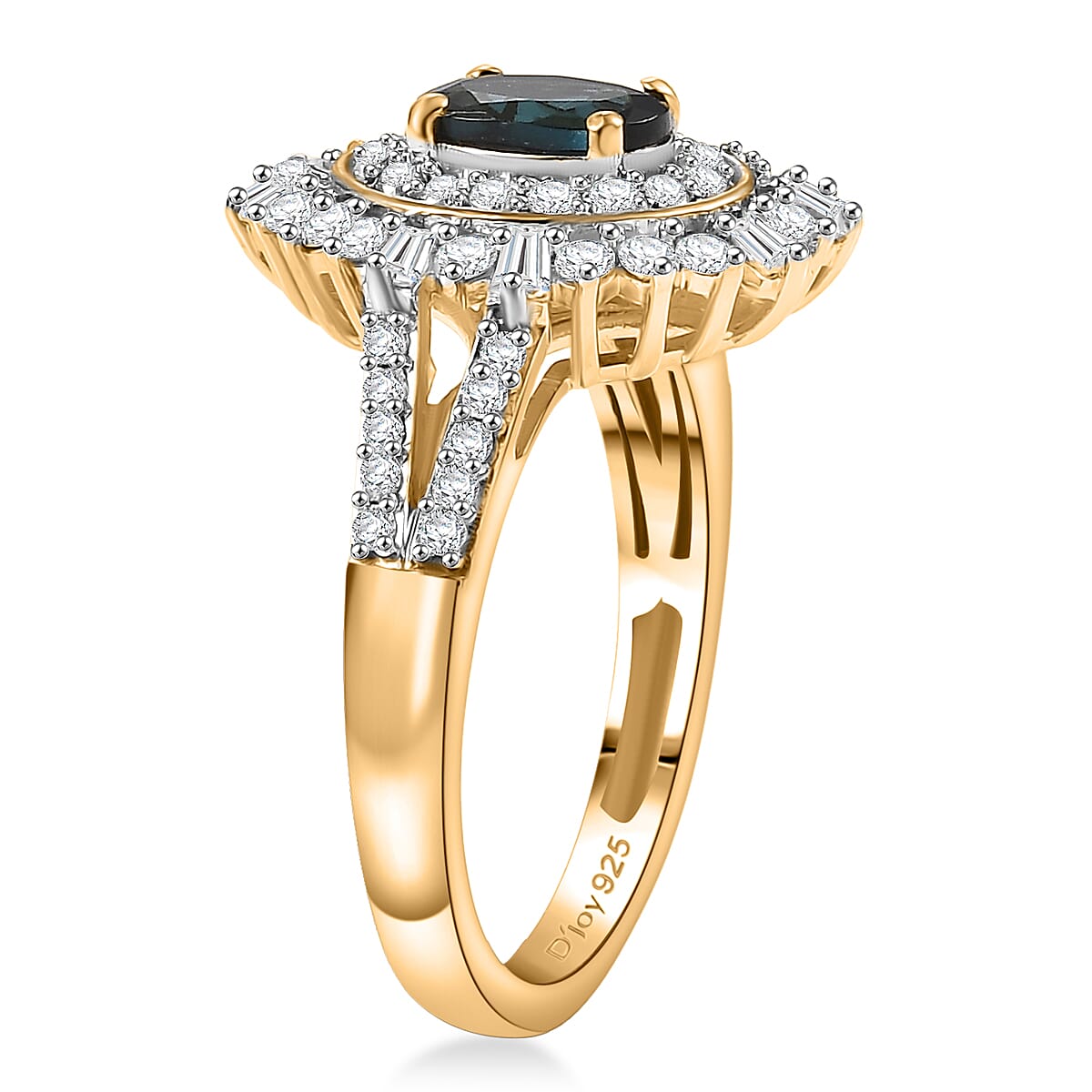 D'Joy AAA Monte Belo Indicolite and Moissanite 1.40 ctw Ring in 18K Vermeil Yellow Gold Over Sterling Silver (Size 6.0) image number 3