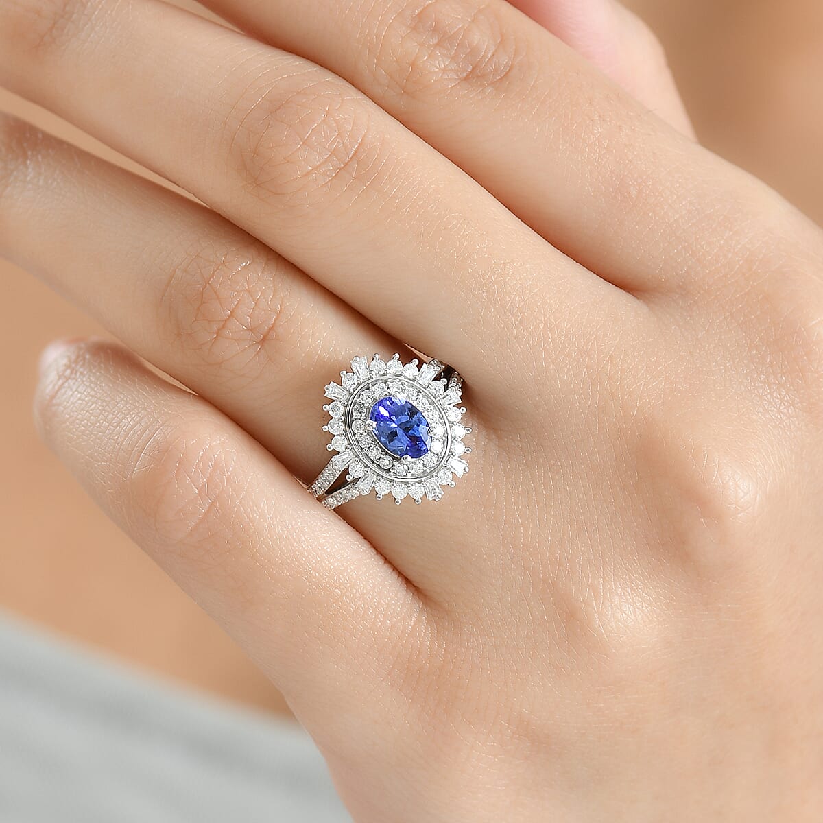 D'Joy AAA Tanzanite and Moissanite 1.60 ctw Ring in Rhodium Over Sterling Silver (Size 10.0) image number 2