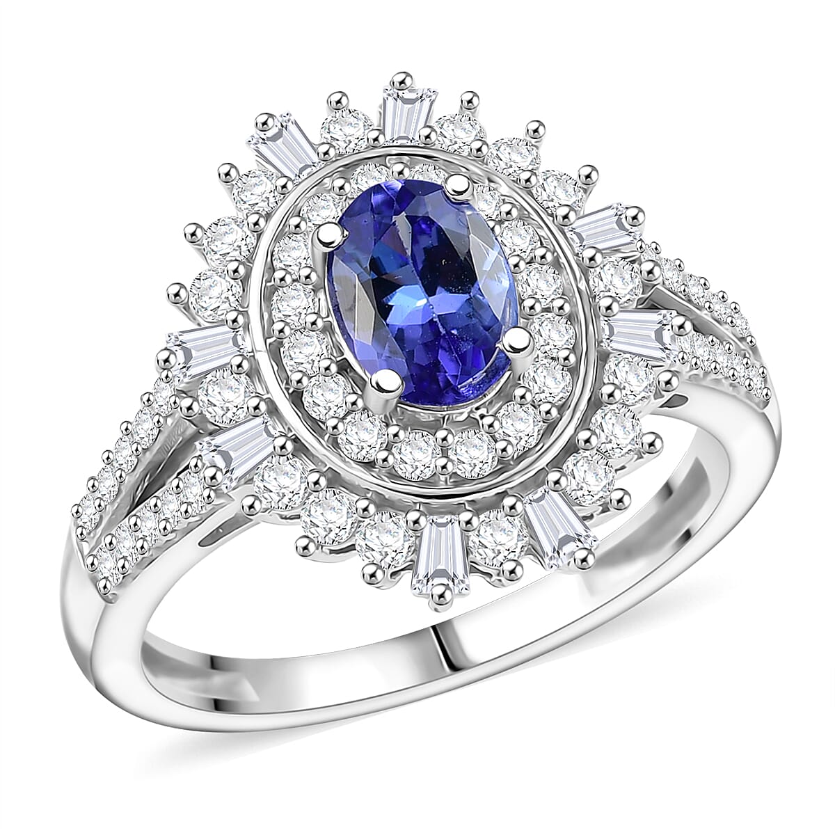 D'Joy AAA Tanzanite and Moissanite 1.60 ctw Ring in Rhodium Over Sterling Silver (Size 6.0) image number 0