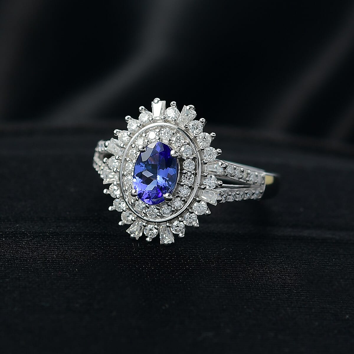 D'Joy AAA Tanzanite and Moissanite 1.60 ctw Ring in Rhodium Over Sterling Silver (Size 7.0) image number 1