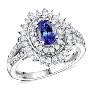 D'Joy AAA Tanzanite and Moissanite 1.60 ctw Ring in Rhodium Over Sterling Silver (Size 9.0)
