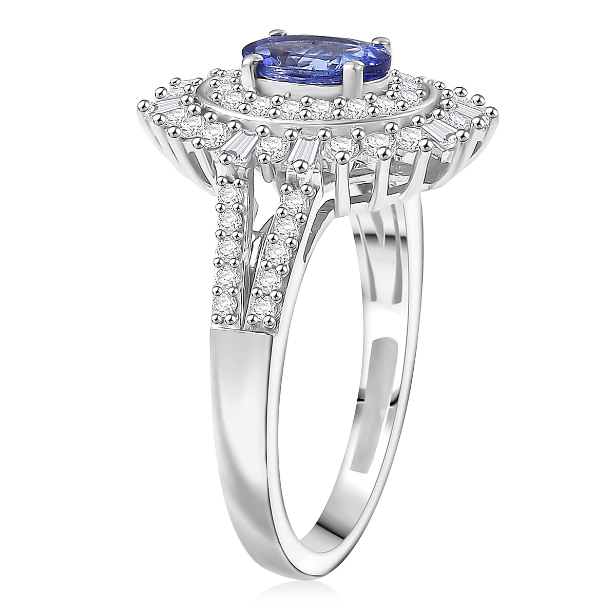 D'Joy AAA Tanzanite and Moissanite 1.60 ctw Ring in Rhodium Over Sterling Silver (Size 9.0) image number 3