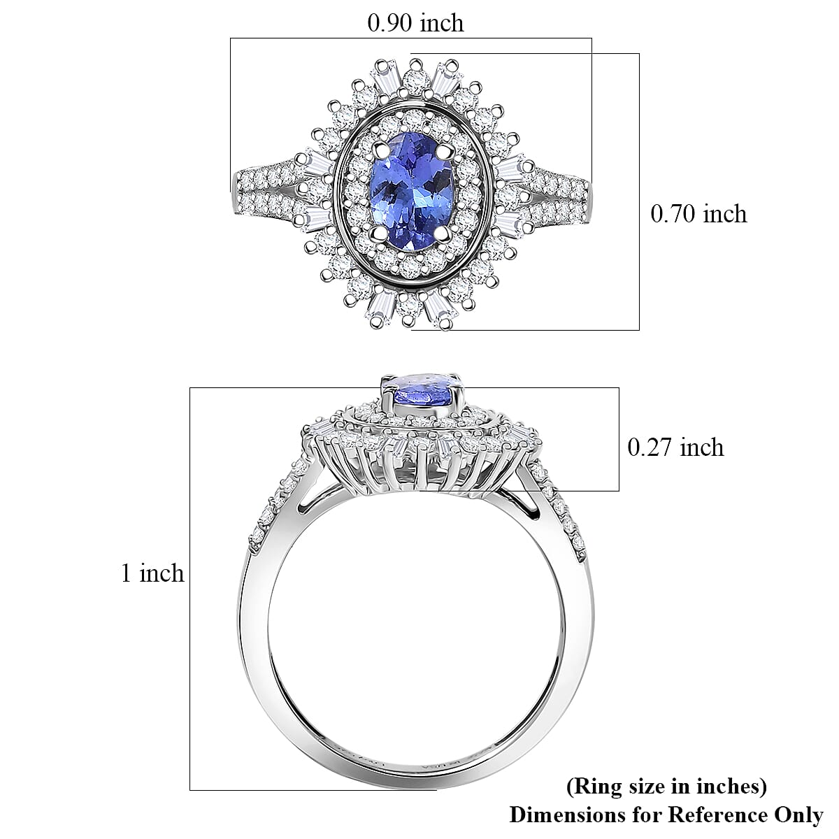 D'Joy AAA Tanzanite and Moissanite 1.60 ctw Ring in Rhodium Over Sterling Silver (Size 9.0) image number 5